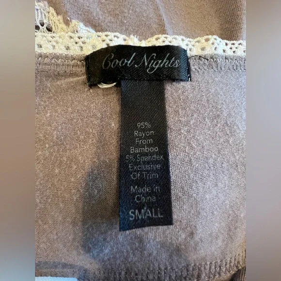 SOMA 2 Pc Lace-Trim Camisole : Pajama Set in Taupe and Ivory w Metallic Gold - Picture 3 of 13